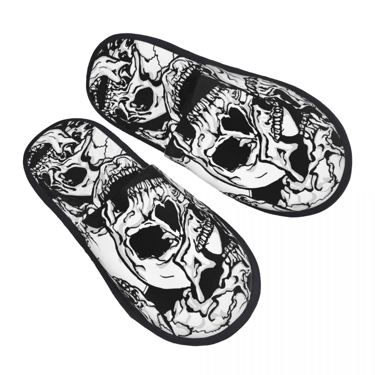 Men'S Shoes Black And White - Pantoufles chaudes d'intérieur avec crânes noirs